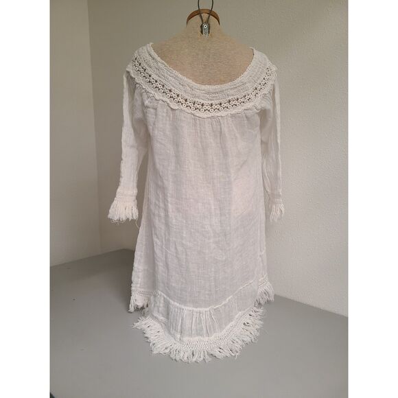 Romantic Boho 100% Cotton White Mini Dress Swim Cover Up Resort Vacation MEDIUM‎ - Picture 4 of 10